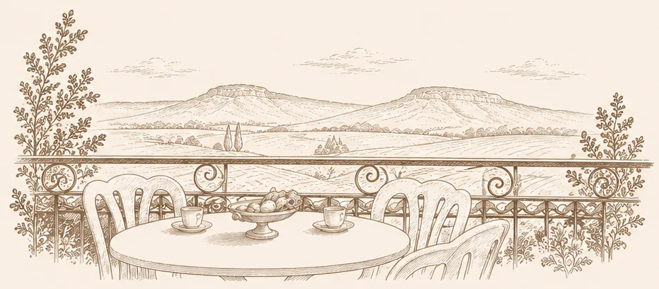 Vue illustrée de la vallée du Coiron depuis le gîte de l'Aubespy